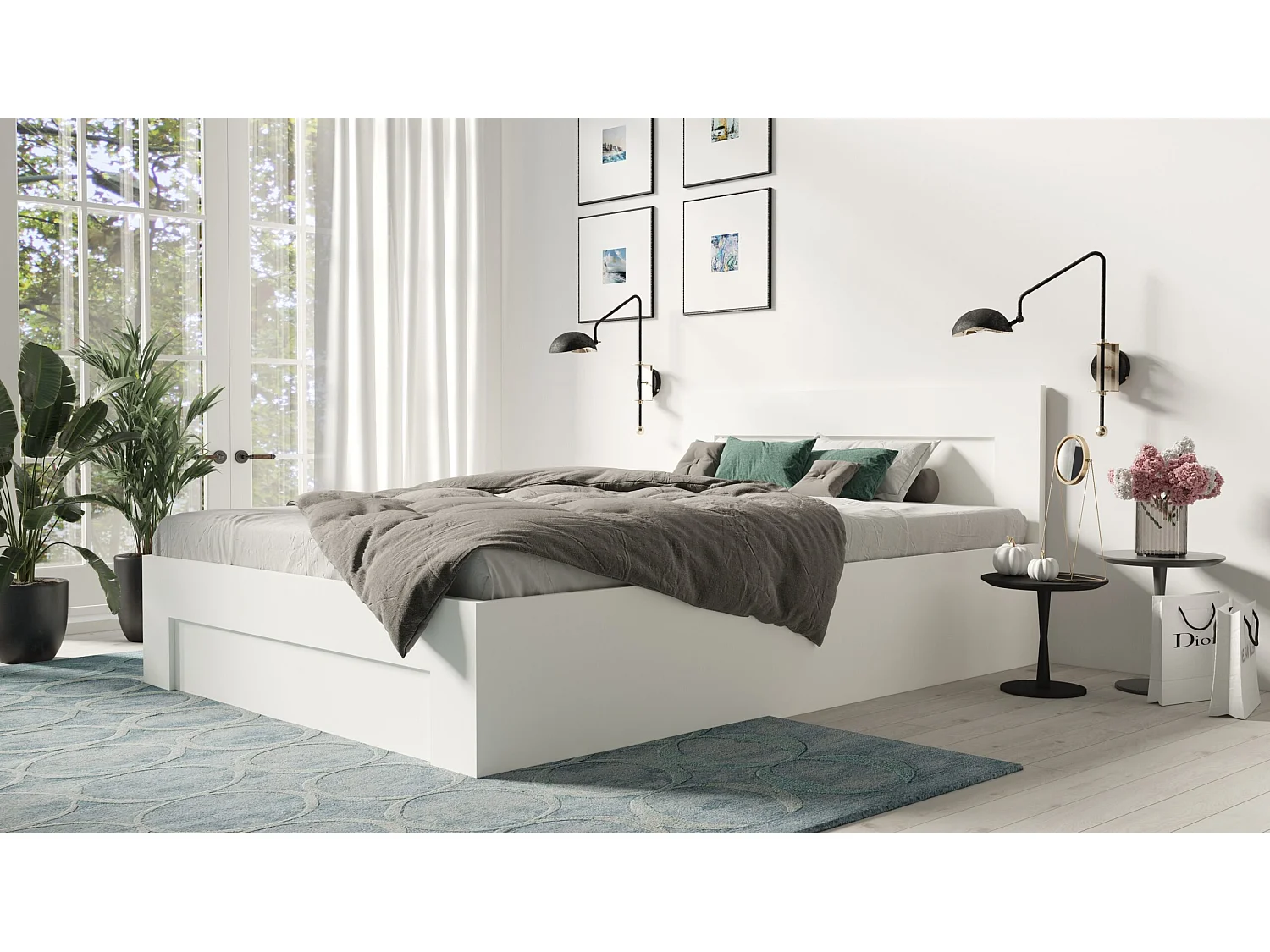 Bed 180 cm x 200 cm met zijopening | WIT | Opbergruimte + Lattenbodem