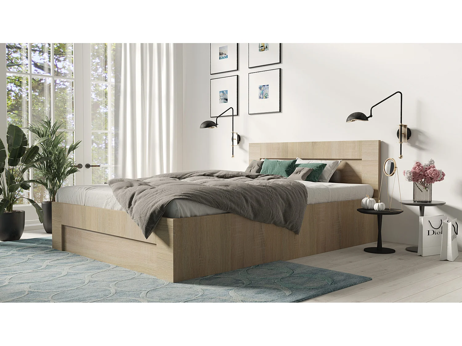 Bed 160 cm x 200 cm met zijopening | SONOMA | Opbergruimte + Lattenbodem