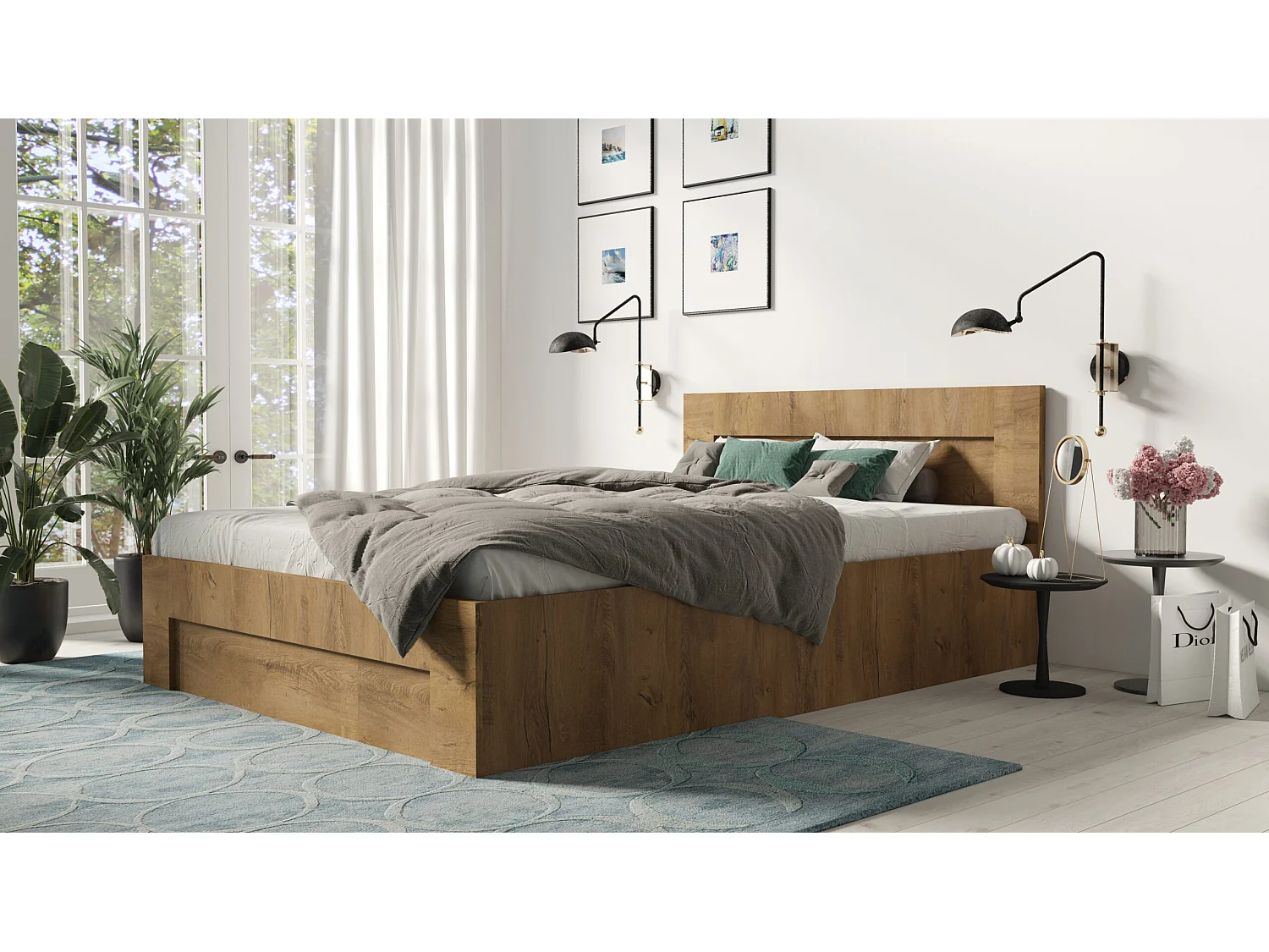 Bed 180 cm x 200 cm met zijopening | LEFKAS | Opbergruimte + Lattenbodem