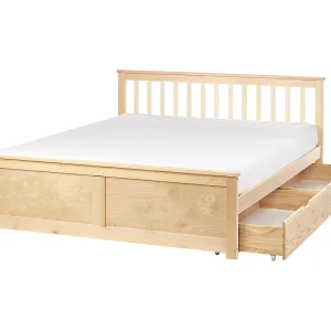 Bed met opbergladen Dennenhout OLENDON 160 x 200 cm Lichtbruin Bed met opbergladen Dennenhout OLENDON 160 x 200 cm Lichtbruin