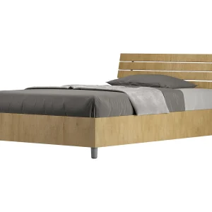 Bed 120×190 zonder lattenbodem schuin bedhoofd met laatten natuur eiken Ankel Bed 120×190 zonder lattenbodem schuin bedhoofd met laatten natuur eiken Ankel