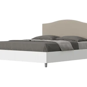 Bed 160×200 zonder lattenbodem bedframe eiken wit hoofdeinde kunstleer taupe Grace Bed 160×200 zonder lattenbodem bedframe eiken wit hoofdeinde kunstleer taupe Grace