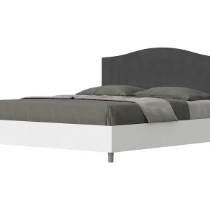 Bed 160×190 zonder lattenbodem bedframe eiken wit hoofdeinde microvezel grijs Grace