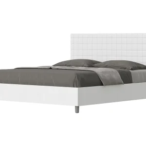 Bed 160×200 zonder lattenbodem bedframe eiken wit hoofdeinde kunstleer wit Burmy