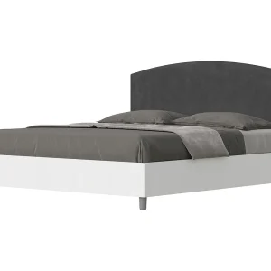 Bed 160×200 zonder lattenbodem bedframe eiken wit hoofdeinde microvezel grijs Antilia
