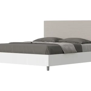 Bed 160×200 zonder lattenbodem bedframe eiken wit hoofdeinde kunstleer taupe Level