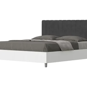 Bed 160×200 zonder lattenbodem bedframe eiken wit hoofdeinde microvezel grijs Kaia