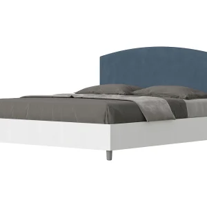 Bed 160×200 zonder lattenbodem bedframe eiken wit hoofdeinde microvezel blauw Antilia