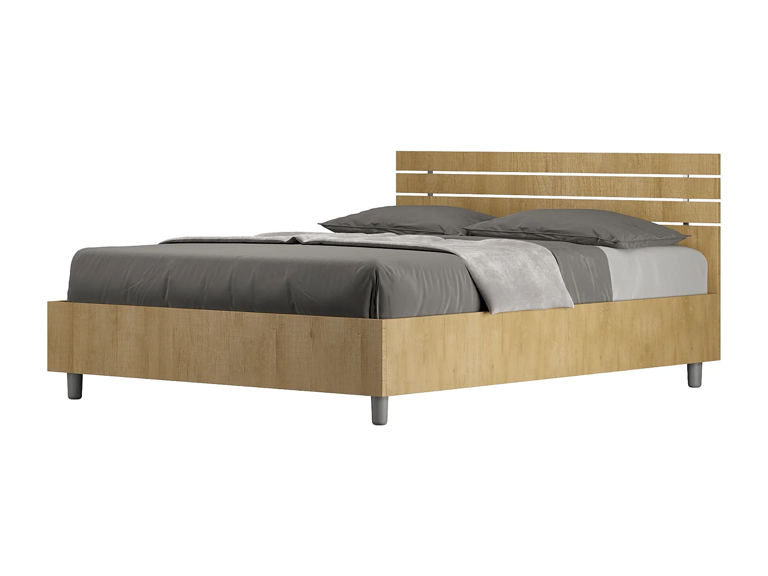 Bed 140x200 zonder lattenbodem schuin bedhoofd met laatten natuur eiken Ankel