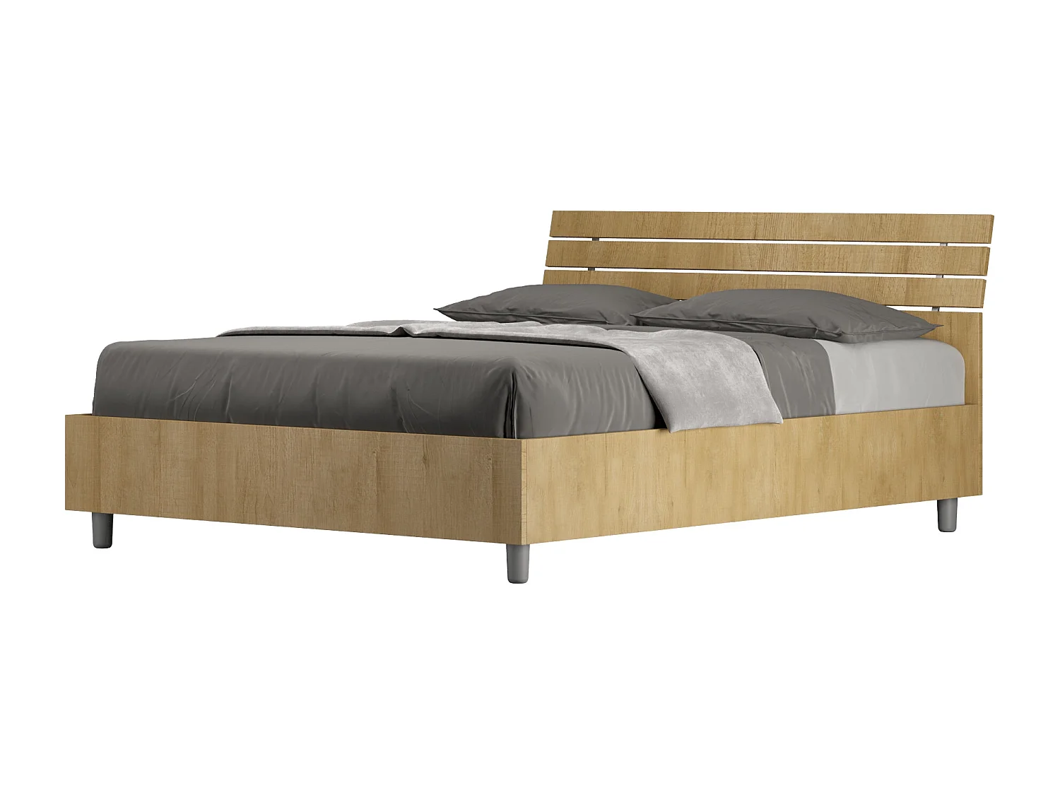 Bed 140x200 met lattenbodem schuin bedhoofd natuur eiken Ankel
