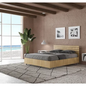 Bed 140×200 met lattenbodem schuin bedhoofd natuur eiken Ankel