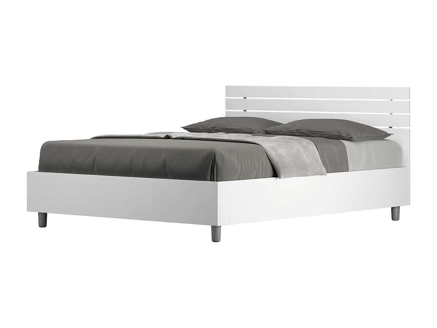 Bed 140x200 zonder lattenbodem schuin bedhoofd met laatten eiken wit Ankel