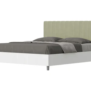 Bed 160×200 zonder lattenbodem bedframe eiken wit hoofdeinde microvezel groen Kaia Bed 160×200 zonder lattenbodem bedframe eiken wit hoofdeinde microvezel groen Kaia