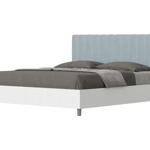 Bed 160×200 met opbergruimte bedframe eiken wit hoofdeinde microvezel lichtblauw Kaia Bed 160×200 met opbergruimte bedframe eiken wit hoofdeinde microvezel lichtblauw Kaia