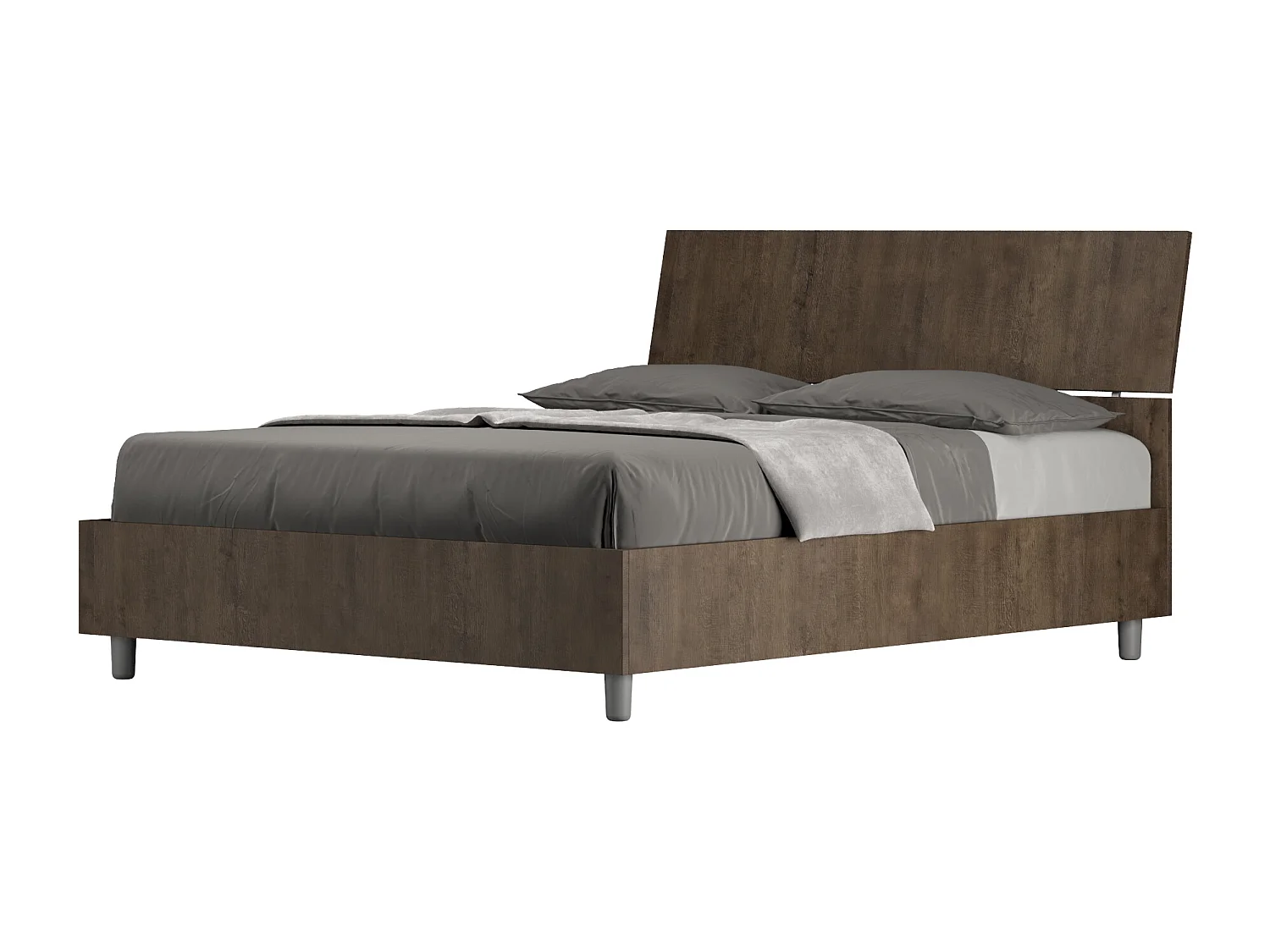 Bed 140x200 zonder lattenbodem schuin bedhoofd walnoot Demas