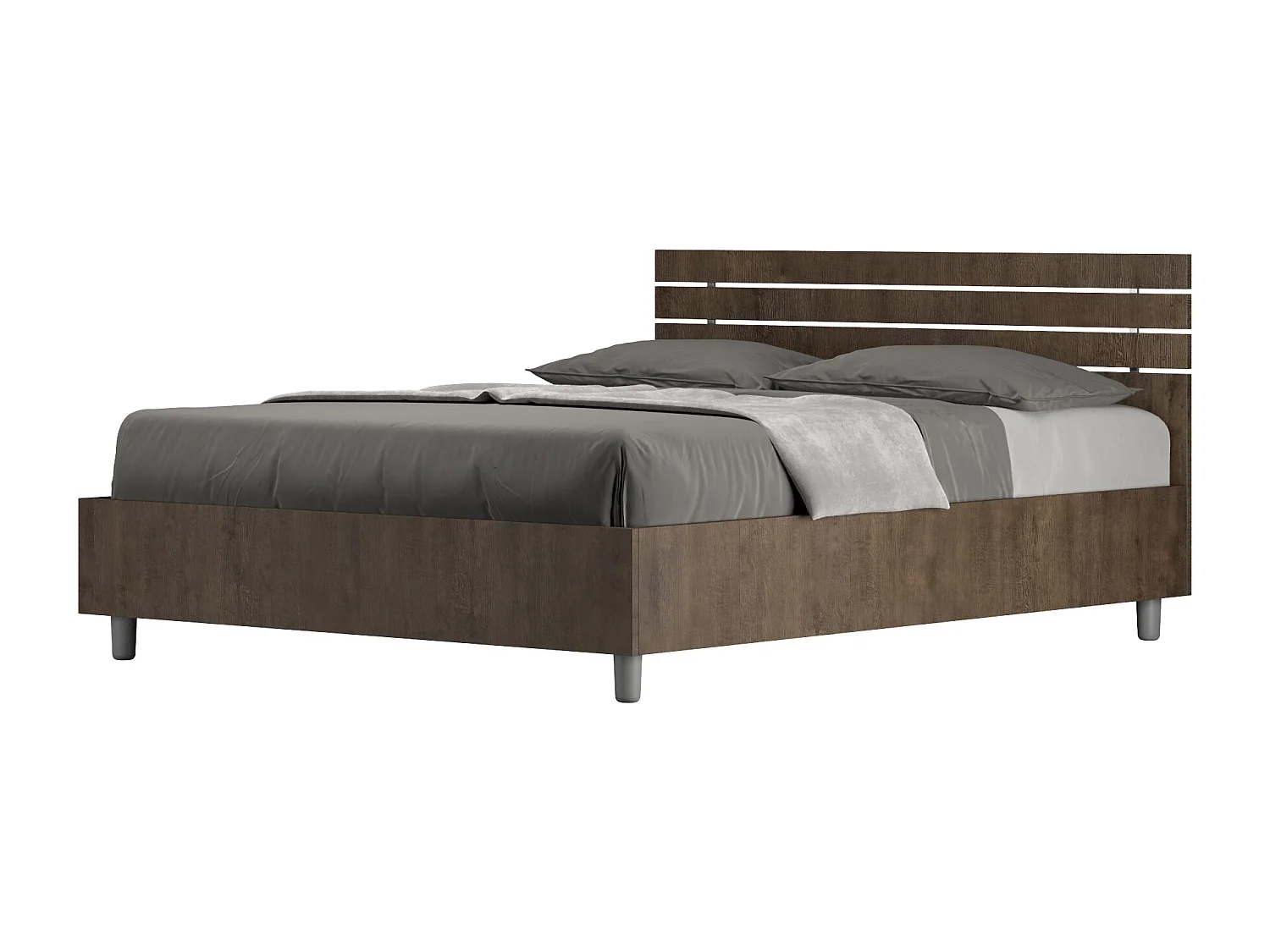 Bed 140x200 met lattenbodem schuin bedhoofd walnoot Ankel