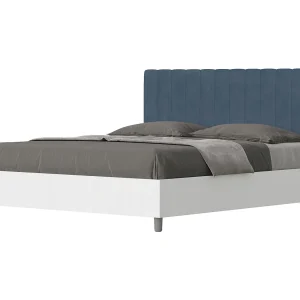Bed 160×190 met opbergruimte bedframe eiken wit hoofdeinde microvezel blauw Kaia Bed 160×190 met opbergruimte bedframe eiken wit hoofdeinde microvezel blauw Kaia
