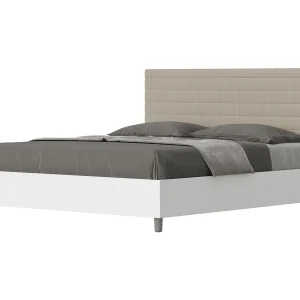 Bed 160×190 met opbergruimte bedframe eiken wit hoofdeinde kunstleer taupe Burmy