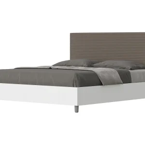 Bed 160×200 met opbergruimte bedframe eiken wit hoofdeinde kunstleer cappuccino Level