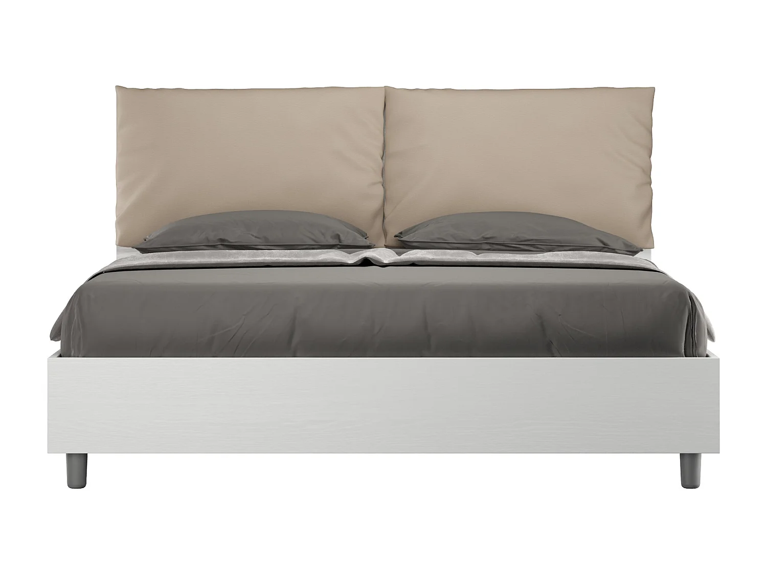 Bed 160x190 zonder lattenbodem met kussens kunstleer taupe Egos Antea
