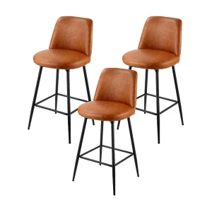 Barstoel SucceBuy, Set van 3, Moderne Barstoel in PU Leer, Draaibare Keukenstoel, 68.6 cm Hoog, met Rugleuning En Metalen Voeten, Bruin Barstoel SucceBuy, Set van 3, Moderne Barstoel in PU Leer, Draaibare Keukenstoel, 68.6 cm Hoog, met Rugleuning En Metalen Voeten, Bruin