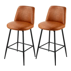 Barstoel SucceBuy, Set van 2, Moderne Barstoel in PU Leer, Draaibare Keukenstoel, 68.6 cm Hoog, met Rugleuning En Metalen Voeten, Bruin Barstoel SucceBuy, Set van 2, Moderne Barstoel in PU Leer, Draaibare Keukenstoel, 68.6 cm Hoog, met Rugleuning En Metalen Voeten, Bruin