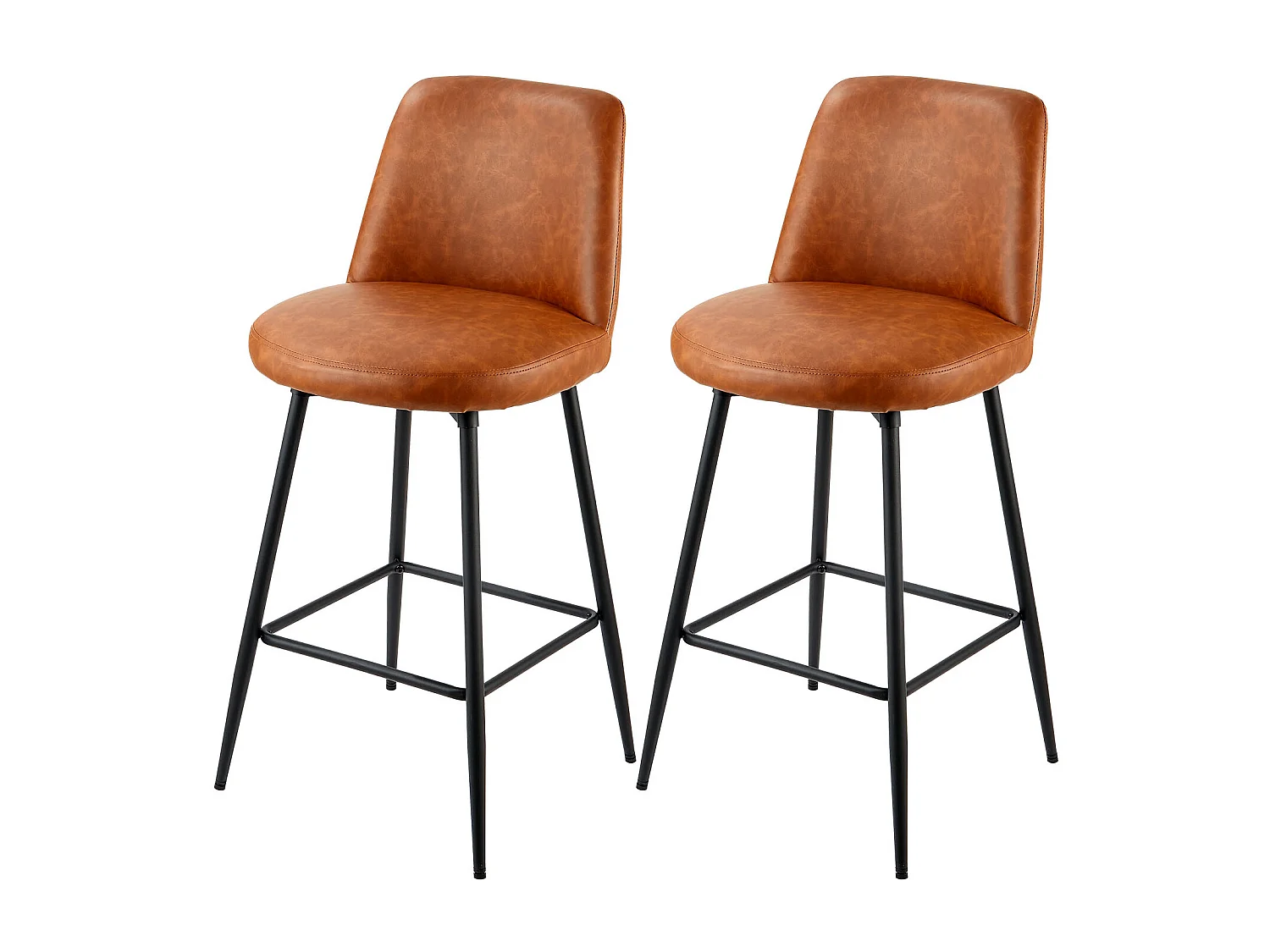 Barstoel SucceBuy, Set van 2, Moderne Barstoel in PU Leer, Draaibare Keukenstoel, 68.6 cm Hoog, met Rugleuning En Metalen Voeten, Bruin