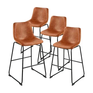 Barstoel SucceBuy, Set van 4, Comfortabele Barstoel in PU Leer, 65 cm Hoog, Keukenstoel met Rugleuning En Metalen Voeten, Bruin Barstoel SucceBuy, Set van 4, Comfortabele Barstoel in PU Leer, 65 cm Hoog, Keukenstoel met Rugleuning En Metalen Voeten, Bruin
