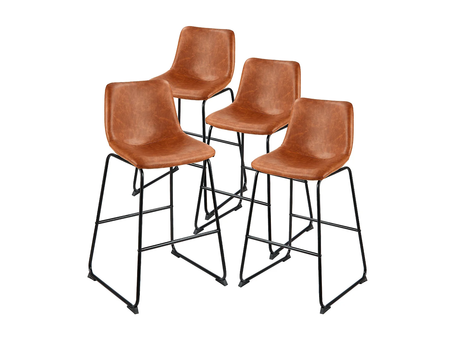 Barstoel SucceBuy, Set van 4, Comfortabele Barstoel in PU Leer, 65 cm Hoog, Keukenstoel met Rugleuning En Metalen Voeten, Bruin