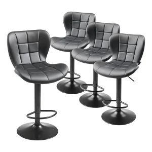 Barstoel SucceBuy, Set van 4, Moderne Barstoel in PU Leer, Draaibare Keukenstoel, Hoogte Verstelbaar, met Rugleuning En Voetensteun, Zwart Barstoel SucceBuy, Set van 4, Moderne Barstoel in PU Leer, Draaibare Keukenstoel, Hoogte Verstelbaar, met Rugleuning En Voetensteun, Zwart