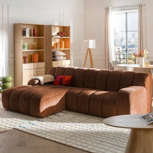 Hoekbank links in terracotta chenille stof BELADON