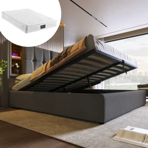 Bed met opbergruimte 160×200 cm – met hoofdbord met opbergruimte, USB, Type-C, lattenbodem – grijs – matras niet inbegrepen Bed met opbergruimte 160×200 cm – met hoofdbord met opbergruimte, USB, Type-C, lattenbodem – grijs – matras niet inbegrepen