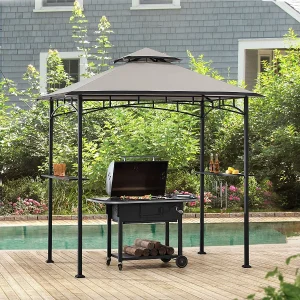 BBQ Grill Gazebo met Barplanken en Haken LINAS 152cm x 244cm BBQ Grill Gazebo met Barplanken en Haken LINAS 152cm x 244cm