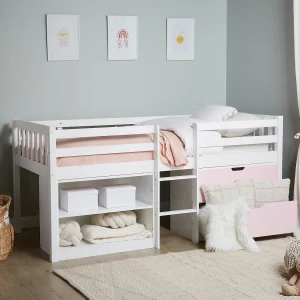 Bed met opbergruimte hout wit/roze 90 x 200 cm SUSVILLE Bed met opbergruimte hout wit/roze 90 x 200 cm SUSVILLE