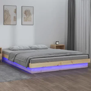 Bedframe LED massief hout 160×200 cm