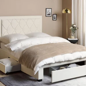 Bed met opbergladen Fluweel LIEVIN 140 x 200 cm Lichtbeige Bed met opbergladen Fluweel LIEVIN 140 x 200 cm Lichtbeige