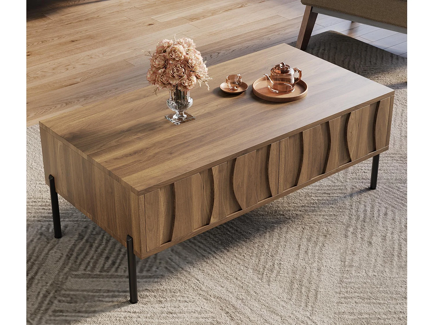Bijzettafel in vintage stijl 105x55x41 cm - met 2 lades - Houten structuur - MDF - Natuur