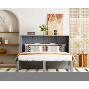 Bedbank 140×200 cm, met lattenbodem – Kinder-/volwassenbed – Grijs hout Bedbank 140×200 cm, met lattenbodem – Kinder-/volwassenbed – Grijs hout