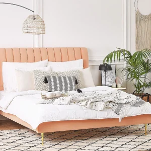 Bed Fluweel MARVILLE 180 x 200 cm Perzik Bed Fluweel MARVILLE 180 x 200 cm Perzik