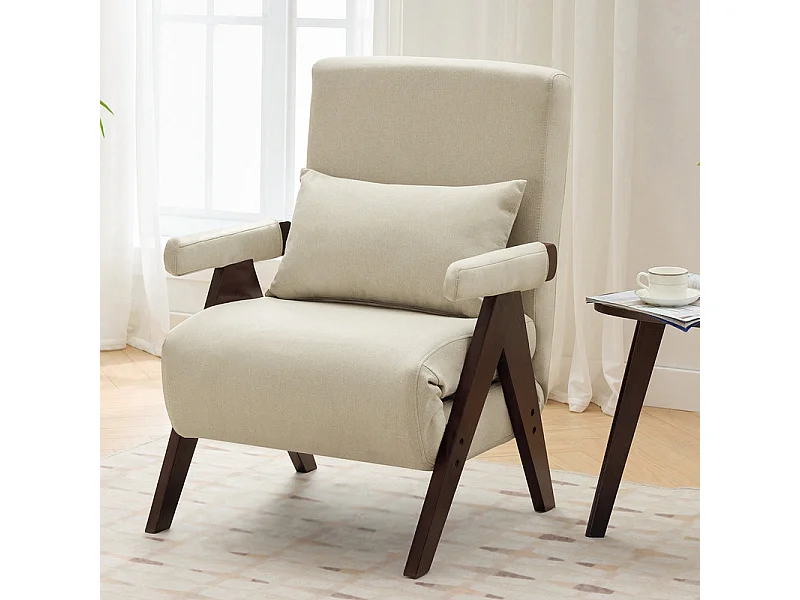 Beige linnen vouwstoel - met kussen - 6 standen verstelbare rugleuning - Ligoppervlak 184x56 cm