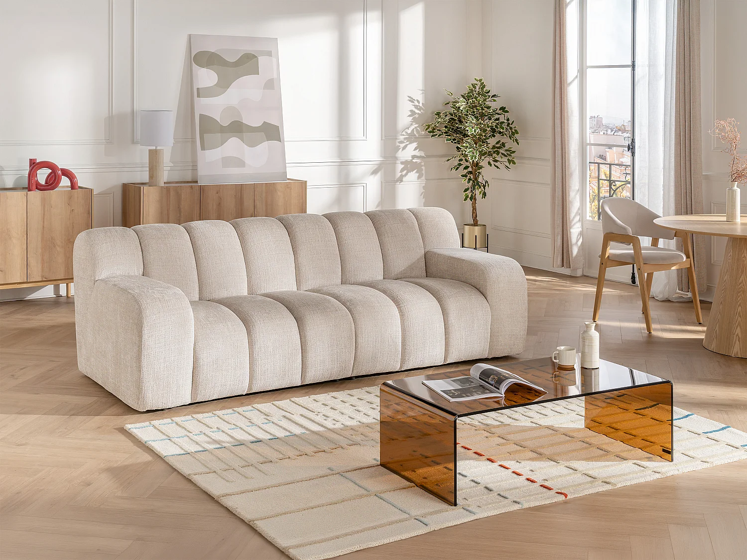 3-zitsbank in beige chenille stof BELADON