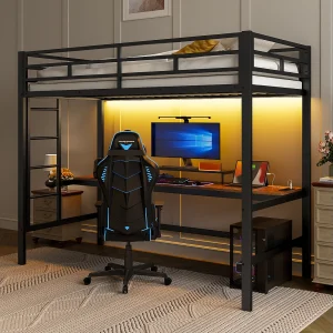 Bergbed 90 x 200 cm – met ledverlichting, USB- en Type-C-aansluitingen – metaal – zwart – matras niet inbegrepen Bergbed 90 x 200 cm – met ledverlichting, USB- en Type-C-aansluitingen – metaal – zwart – matras niet inbegrepen