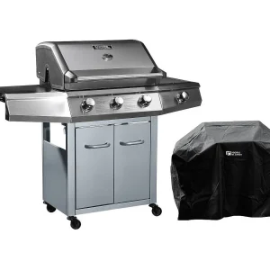 Gas BBQ gasbarbecue barbecue "Bingo 4" – 4 branders waarvan 1 zijbrander – 14 kW + beschermhoes – Zilver Gas BBQ gasbarbecue barbecue "Bingo 4" – 4 branders waarvan 1 zijbrander – 14 kW + beschermhoes – Zilver