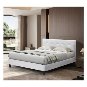 "Julia" Dubbel PVC Bed – Wit – 160 x 200 cm – Gecapitonneerd Hoofdeinde – Glanzende Afwerking "Julia" Dubbel PVC Bed – Wit – 160 x 200 cm – Gecapitonneerd Hoofdeinde – Glanzende Afwerking
