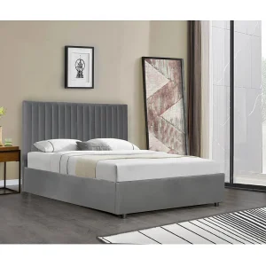 Gestoffeerd Velvet Opbergbed "Mia" – 160 x 200 cm – Grijs met Geïntegreerd Hoofdeinde en Opbergkist Gestoffeerd Velvet Opbergbed "Mia" – 160 x 200 cm – Grijs met Geïntegreerd Hoofdeinde en Opbergkist