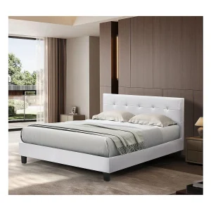 "Julia" PVC Tweepersoonsbed – Wit – 180 x 200 – Capitonné Hoofdbord – Glanzende Afwerking "Julia" PVC Tweepersoonsbed – Wit – 180 x 200 – Capitonné Hoofdbord – Glanzende Afwerking