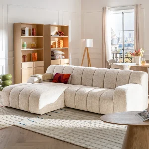 Beige linkerhoekbank in chenille stof BELADON Beige linkerhoekbank in chenille stof BELADON