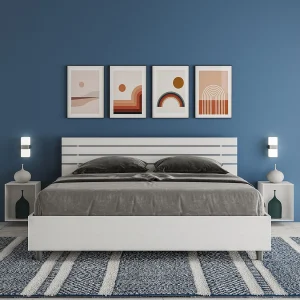 Bed 160×200 met opbergruimte rechte bedhoofd met laatten eiken wit Ankel