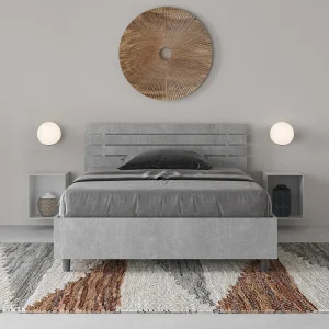 Bed 120×200 met opbergruimte rechte bedhoofd met laatten cement Ankel Bed 120×200 met opbergruimte rechte bedhoofd met laatten cement Ankel