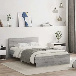 Bedframe met hoofdeinde en LED grijs sonoma eiken 140×200 cm Bedframe met hoofdeinde en LED grijs sonoma eiken 140×200 cm